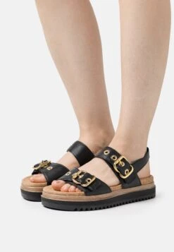 Gabor Comfort Sandalen Met Plateauzool - Schwarz/Gold